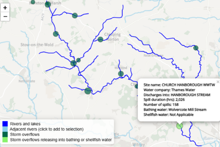 A map showing a summary of storm overflows in 2024.